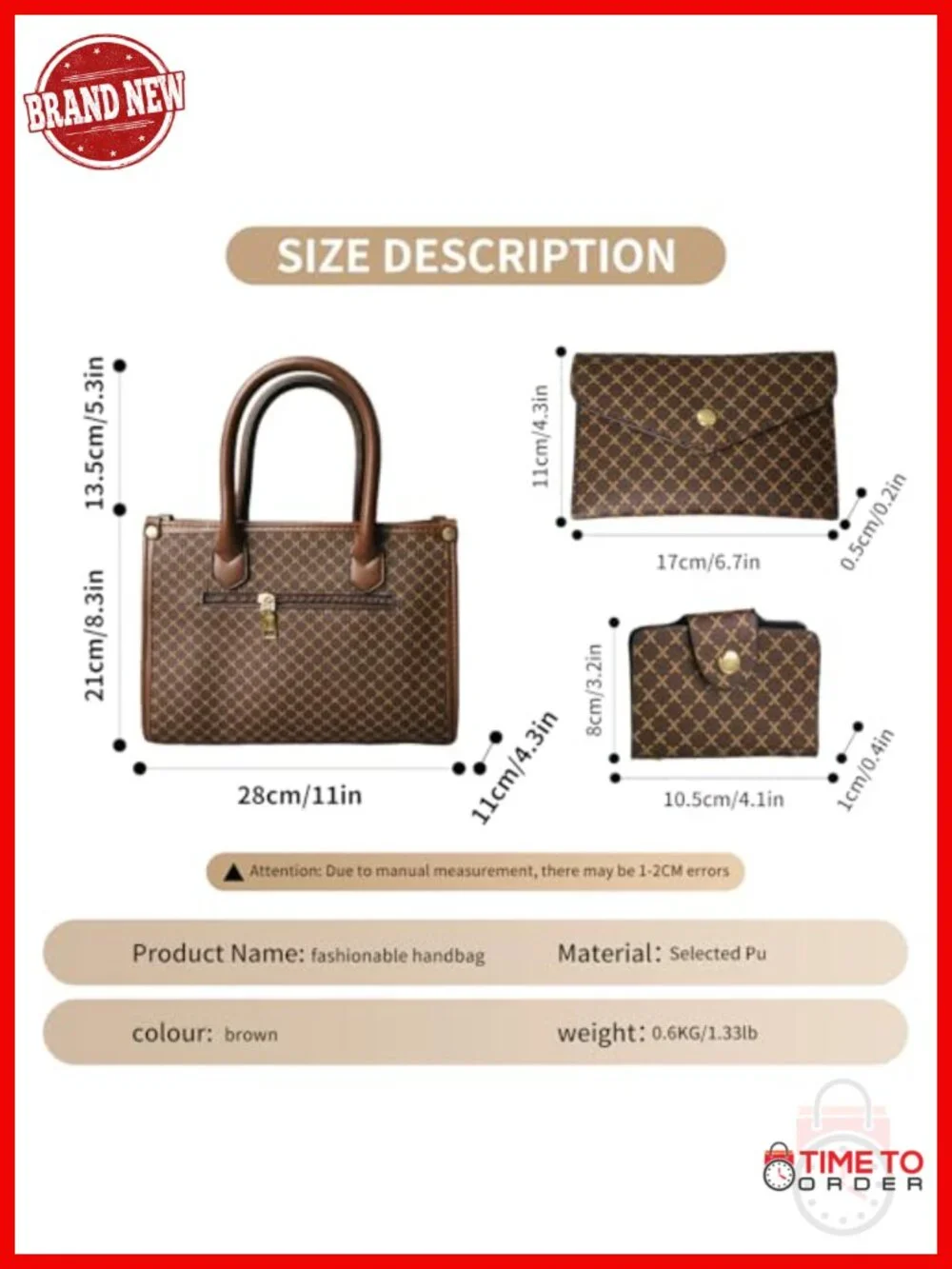 3-Piece PU Leather Handbag Set with Satchel, Crossbody, Tote & Wallet